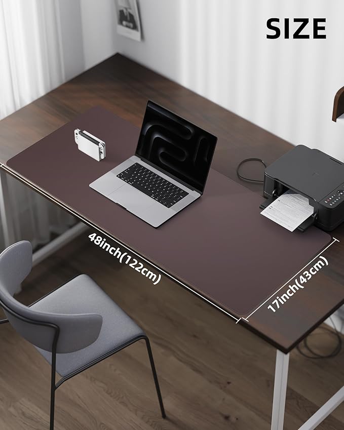 Large Desk Mat - 48" x 17"Leather Desk Pad Protector, Office Desk Mat, Non-Slip PU Leather Large Mouse Pad, Waterproof Desk Blotter Mat, Desk Cover for Office and Home (Coffee)
