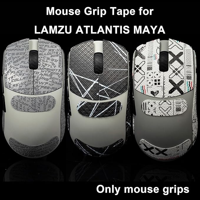 Grip Tape for Lamzu Atlantis Maya - Anti-Slip,Enhanced Control, Sweat Resistance,Improves FPS Gaming Grip & Mouse Protection [Pre-Cut] CS Black 0.3mm