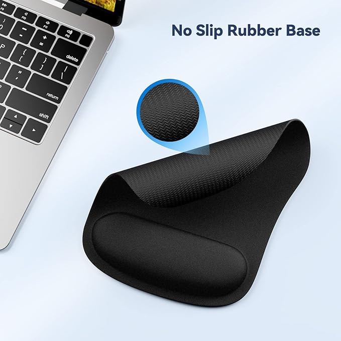 TECKNET 2 Pack Mouse Pad with Wrist Support, Ergonomic Gaming Mouse Pad Pain Relief, Portable Comfortable Mousepad for Computer, Laptop, Office, Home Non-Slip Base, Waterproof Surface - Black