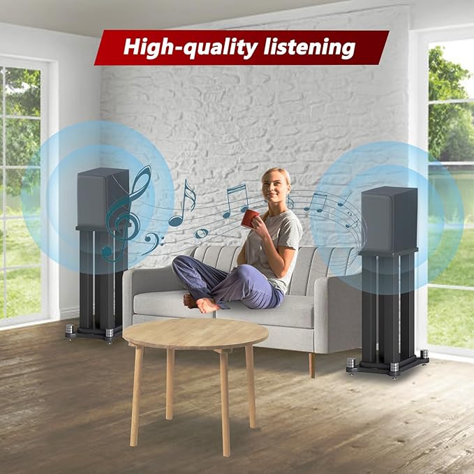 A Pair of Universal Speaker Stands, Heavy Duty Speaker Stands Holds Bookshelf Speaker Satellite Speaker Large Speaker, Vibration-Absorbing MDF Design, Holds 88lbs Speaker (Black, 40cm/15.7in)