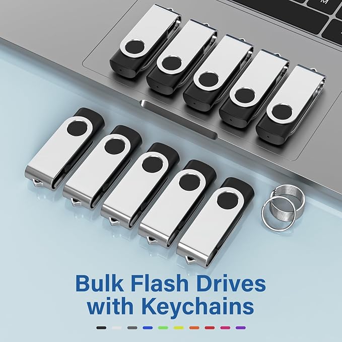 USB Flash Drives 1GB 10 Pack, Wooolken USB 2.0 Thumb Drives with Keychains Memory Stick USB Drive Pendrive for PC Laptop Computer (Black)