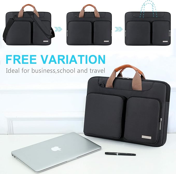Lacdo 360° Protective Laptop Shoulder Bag for 13 inch New MacBook Air M4 A3240 2025, M3 A3113, M2 A2681, M1 A2337 A2179 A1932 2024-2018 | 13 inch MacBook Pro M2 M1 A2338 A2251 A2289 Computer Bag,Black