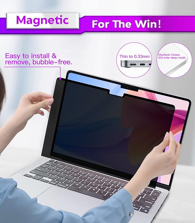 PYS MacBook Air 13.6 Inch Magnetic Privacy Screen for M2 Chip 2022 (A2681) - Removable Anti-Spy Laptop Shield