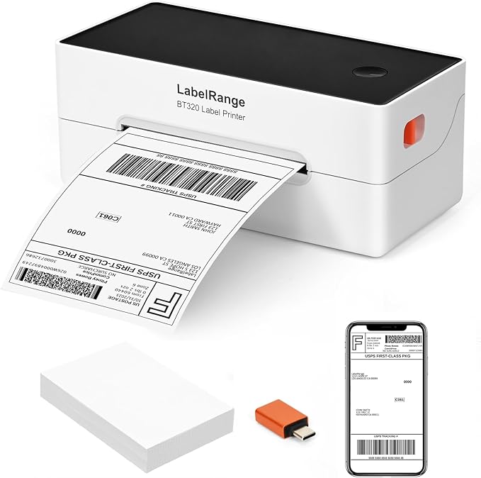Ecommerce Label Printer 4x6, Bluetooth Thermal Shipping Label Printer, Compatible with Android&iOS and Windows, Support Amazon, Ebay, Shopify, Etsy, Whatnot, USPS, Pirate Ship, Shippo