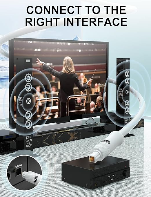EMK White Optical Audio Cable [6ft/2M] - Digital SPDIF Toslink Fiber Optic Cable for Sound Bar, TV, Home Theater, Blu-ray Player - White, High-Speed, Low-Loss, Gold-Plated Connectors