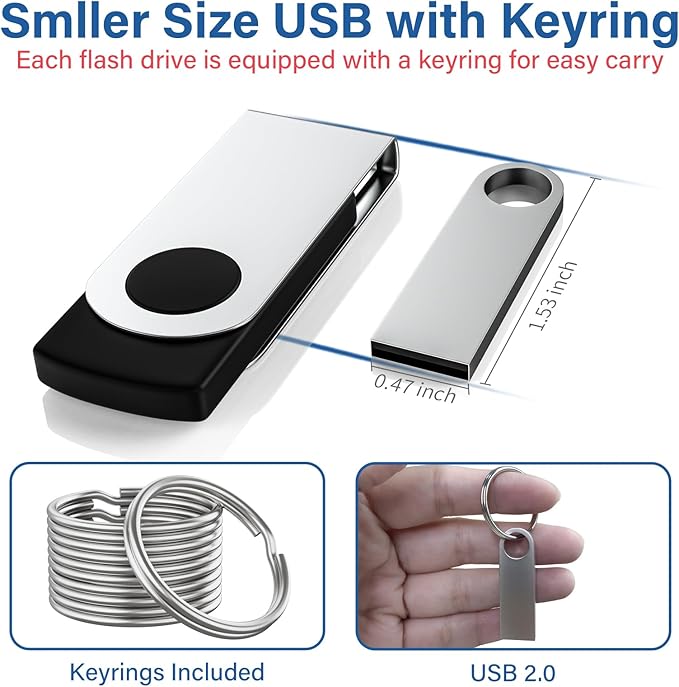 20 Pack 1GB USB Flash Drive with Keychains, Wooolken Sleek Metal USB 2.0 Thumb Drives Memory Stick for PC Laptop Computer(Sliver)