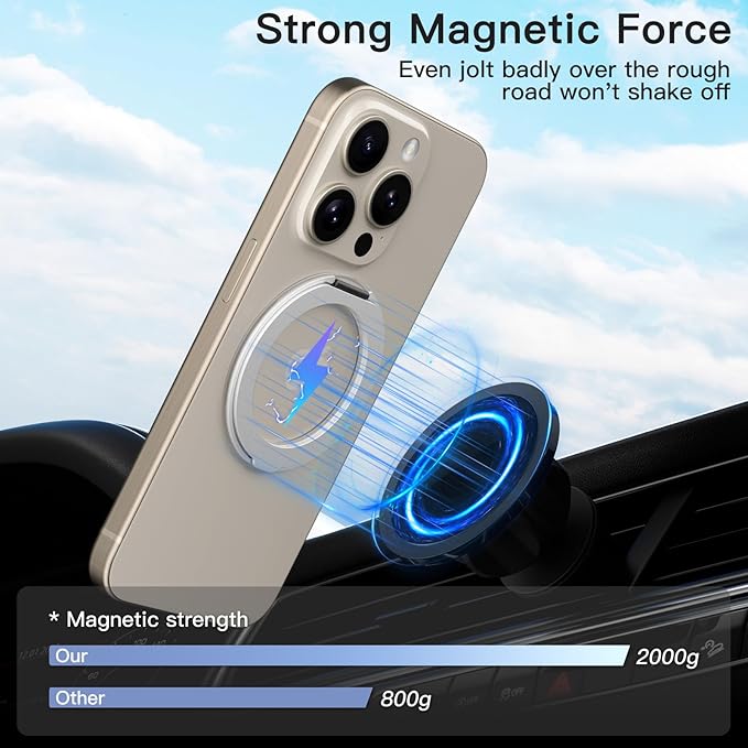 COOLQO Upgraded Magnetic Phone Ring Holder Stand, Super Magnet Cell Phone Grip Finger Kickstand Compatible with MagSafe Mag Safe Accessory for iPhone All Smartphones (1-Silver)
