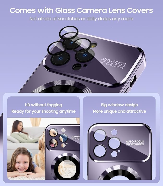Magnetic for iPhone 12 Pro Max Case, Compatible with MagSafe, Built-in Camera Lens Protector, Logo View, Military Grade Drop Proof Phone Case Cover, Purple