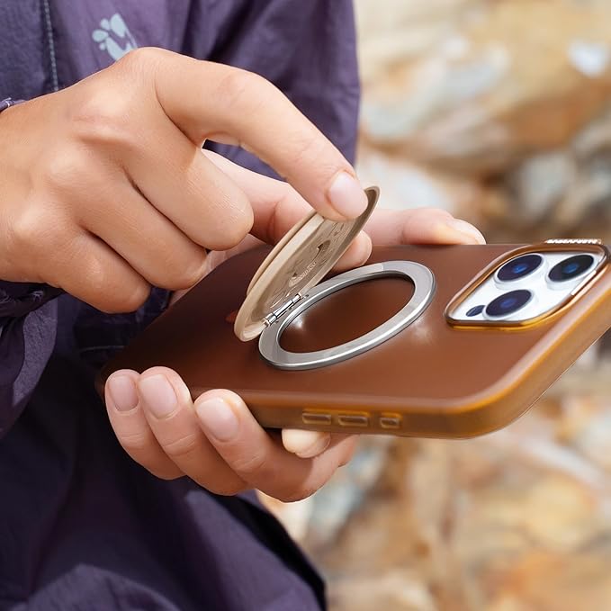 PopSockets Kick-Out Grip for MagSafe, Phone Grip with Built-in Phone Stand, Adjustable Kickstand for Portrait or Landscape, Strong Magnetic Hold, Wireless Charging Compatible - Latte