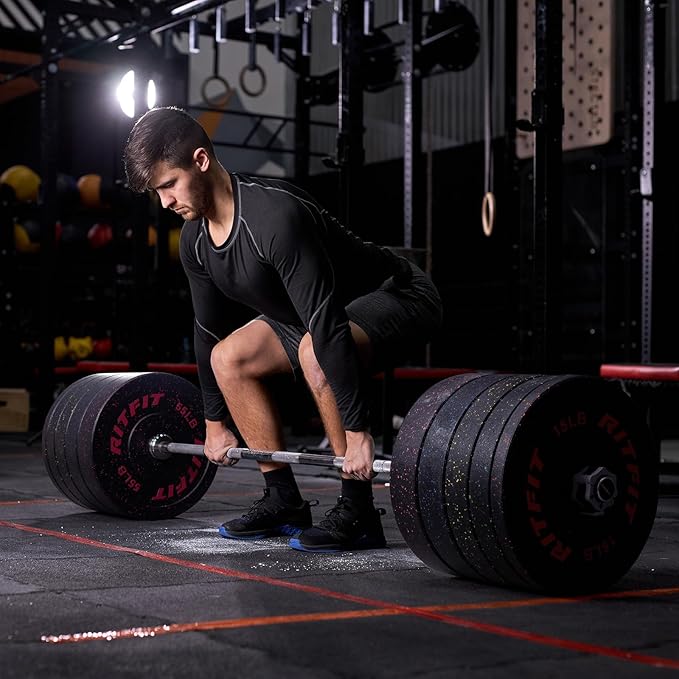 RitFit Bumper Plates, Colored Fleck-Rubber Weight Plates with Steel Insert, 2-inch Olympic Weight Plates for Weight Lifting and Strength Training, 170LB set