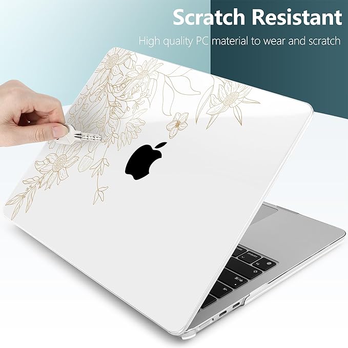 TWOLSKOO Compatible with M4 MacBook Air 13.6 inch Case 2025-2022 Release M4 A3240 M3 A3113 M2 A2681, Plastic Hard Shell & Keyboard Cover & Type C Adapter & Screen Protector, Monoline Floral