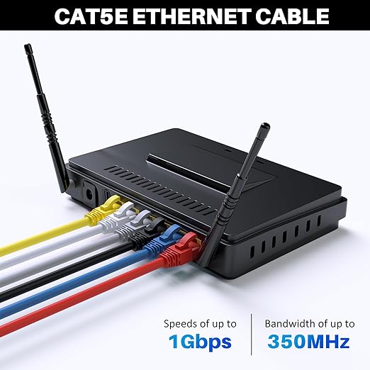 Cat5e Ethernet Cable 250 FT, Cat 5e Internet Cable, Red Snagless Patch Cord, Flexible, Network, LAN, PoE, Standard RJ45 Connector for PC, Server, Router, Modem, TV, PS5 - with 15 Cable Ties