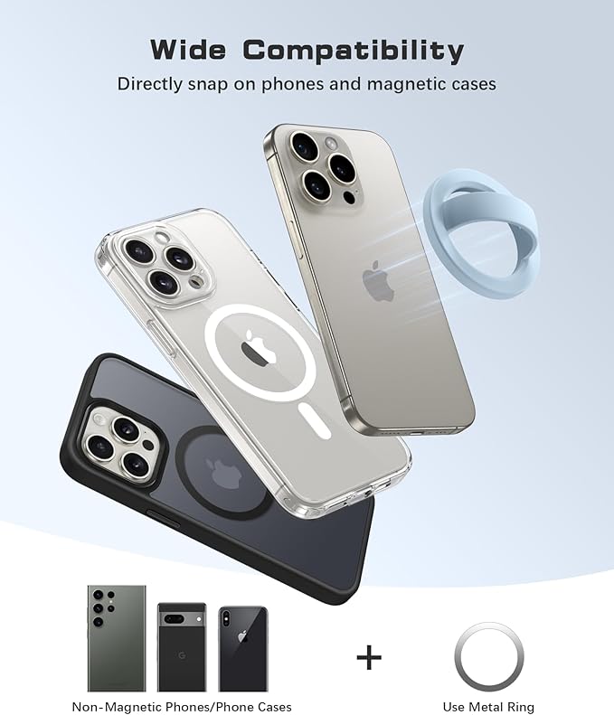 Magnetic Phone Grip, Removable Loop Grip with Soft Finger Strap, Silicone Phone Ring Holder for Back of Phone for iPhone 16/15/14/13/12 Pro Max/Plus, Blue