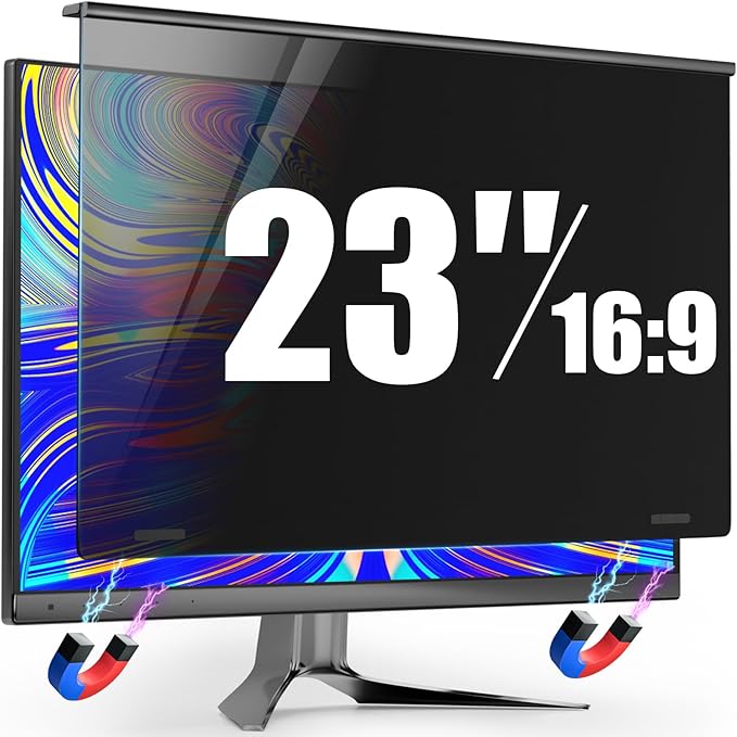 Magnetic Privacy Screen for Frameless Computer Monitor 23 Inch 16:9 Aspect Ratio,Hanging Blue Light Screen Protector Eye Protection Anti-Spy Shield, 23in Removable Privacy Filter