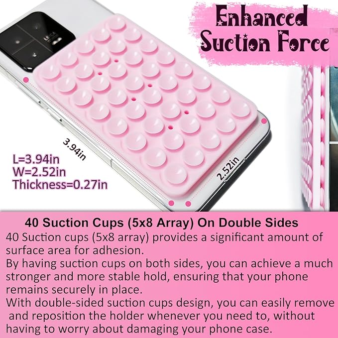 2 Pack Silicone Suction Cup Phone Case Mount Double Sided, Hands-Free Strong Grip Silicon Phone Holder, Non Slip Phone Accessories for Selfies and Videos (Light Pink&White)