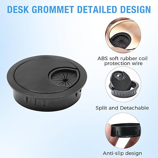 Desk Grommet 2" (50 mm), Desk Cord Hole Cover, Cable Grommet Metal Zinc Alloy Materilal, Desk Hole Grommet for Office and Home Table Cable, Detachable Cable Cord Organizer (Flat Black 1 Pcs)