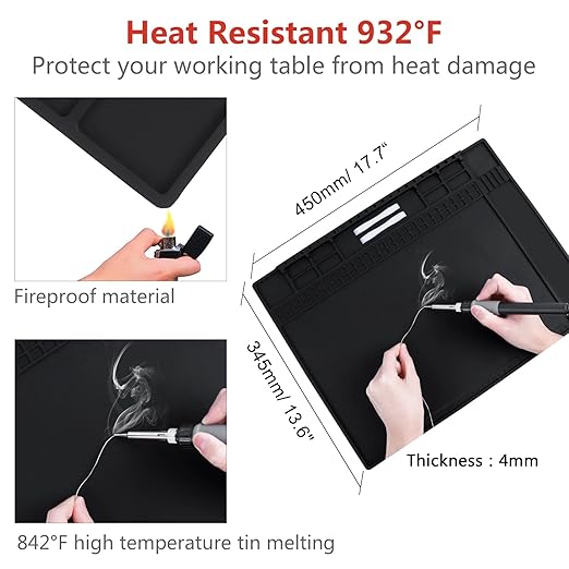 Anti Static Mat Includes ESD Wristband and Grounding Wire and Grounding Plug for Electronics Repair, Premium Heat Resistant ESD Safe Soldering Mat (17.7" x 13.6")
