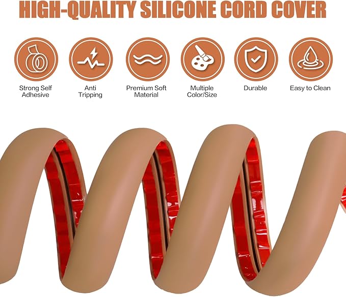 Floor Cord Cover Cavity 0.8"x0.37" Self Adhesive Cord Hider, 3.3FT Low Profile Cable Management, Extension Strip Protector for Wires, Prevent Cable Trips for Offices, Gyms, Exhibitions（Brown）
