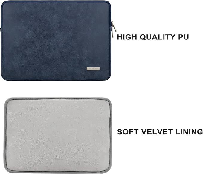RAINYEAR 15.6 Inch Laptop Sleeve Protective Case PU Suede Leather Zipper Padded Cover Water Resistant Carrying Bag Compatible with 15.6" Notebook Computer Chromebook(Deep Blue)