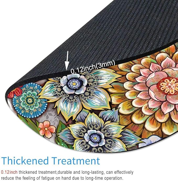 Round Mouse Pad, Boho Floral Mouse Pad, Washable Round Mousepad with Lycra Cloth, Non-Slip Rubber Base Computer Mouse Pads for Wireless Mouse