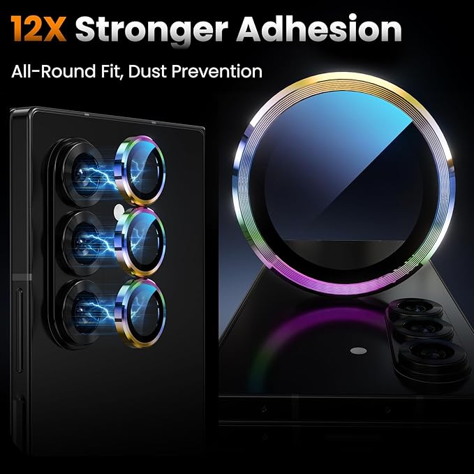 YWXTW for Samsung Galaxy Z Fold 7 Camera Lens Protector, [12X Stronger Adhesion] Individual Anti Scratch Metal Ring Tempered Glass Camera Screen Protector for Z Fold 7 Accessories 2025 (Multi-Coloured)