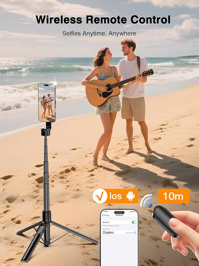 𝟐𝟎𝟐𝟓 𝐔𝐩𝐠𝐫𝐚𝐝𝐞𝐝 for Magsafe Tripod for iPhone,65”Extendable Strong Magnetic Selfie Stick for iPhone with Remote,Portable Cell Phone Tripod Stand for Vlogging Video Vacation Travel Essentials