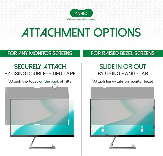 22 Inch Desktop Privacy Screen Shield for 16:10 Wide Monitor - Anti Glare Computer Privacy Screen Cover | Blue Light Blocking Screen Protector | Scratch Resistant UV Filter | Attachment Type