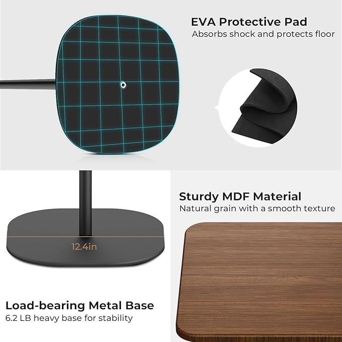 Portable Laptop Floor Stand, Bedside/Sofa Table with Height Adjustable 18''~47'', Stylish Movable Workstation Floor Standing Desk for Office, Meeting Room, Living Room Easy Assembly, Black