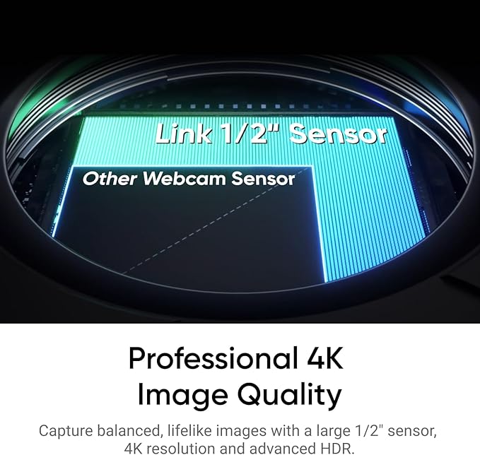 Insta360 Link 2C - 4K Webcam for PC/Mac, 1/2" Sensor, Auto Framing, HDR, AI Noise-Canceling Mic, Gesture Control for Streaming, Video Calls, Gaming, Works with Zoom, Teams, Twitch & More