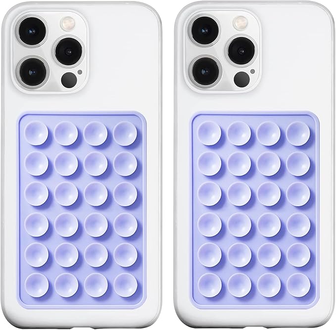 2 Pack Silicone Suction Phone Case Mount, Silicon Adhesive Phone Grip for Smartphones, Hands-Free Mirror Shower Phone Holder for Selfies, Tiktok Videos (Lavender)