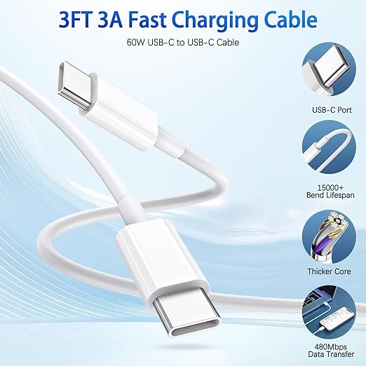 iPhone 16 Chargers,2Pack Dual USB C Port Fast Wall Chargers Block with 3FT USB C to C Charger Fast Charging Cable Cord for iPhone 16e/16 Pro Max/16 Pro/16 Plus/15 Pro Max/15 Pro/15/iPad Pro/Air/Mini
