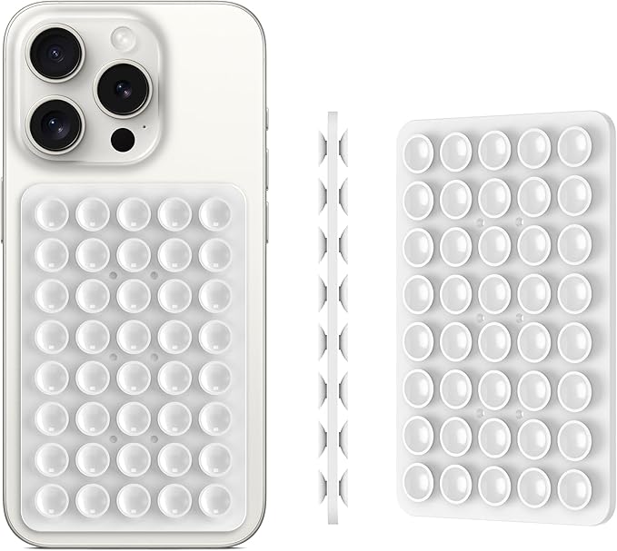 Silicone Double Sided Suction Phone Case Mount, Detachable Hands Free & Strong Grip Holder for Selfies & Videos, Compatible iPhone Android (White, 1Pack)
