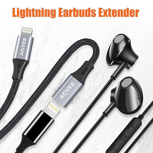 AGVEE 2 Pack 4 inch Lightning Extension Cable, Braided Female to Male Extender Full Function Cord Compatible with iPhone iPad, Data Sync Video Audio & Charging Connector Adapter, Dark Gray