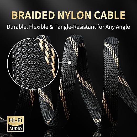 10 AWG Audiophile HiFi Speaker Audio Cable–4N OFC Core,24K Gold-Plated Banana Plugs with Nylon Braid,Compatible with Amplifier,Speakers,AV Receiver & Home Theater(8.20ft/2.5m) 2-Pack