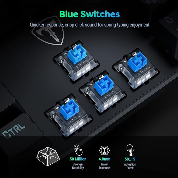 RisoPhy Mechanical Gaming Keyboard, RGB 104 Keys Ultra-Slim LED Backlit USB Wired Keyboard with Blue Switch, Durable Abs Keycaps/Anti-Ghosting/Spill-Resistant Computer Keyboard for PC Mac Xbox Gamer