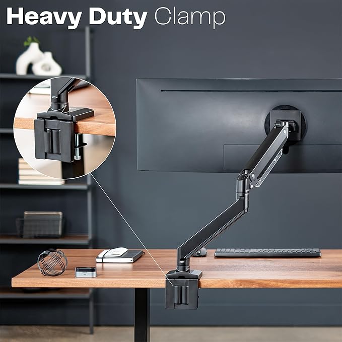 VIVO Premium Aluminum Monitor Arm for Ultrawide Screens up to 49 inches and 33 lbs, Heavy Duty Single Desk Mount, Pneumatic Height, Max VESA 100x100, Black, STAND-V101G1