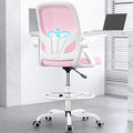 Tall Drafting Chair with Footrest Ring for Home and Work, Ergonomic Home Desk Office Chair with Flip up Arms and Lumbar Support, Extended Height Executive Desk Office Chair(Pink)