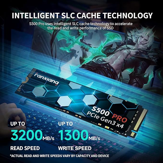 S500 Pro 512GB NVMe SSD M.2 PCIe Gen3x4 2280 Internal Solid State Drive, SLC Cache 3D NAND TLC, Up to 3200MB/s, Compatible with Laptop and PC Desktops(Black)