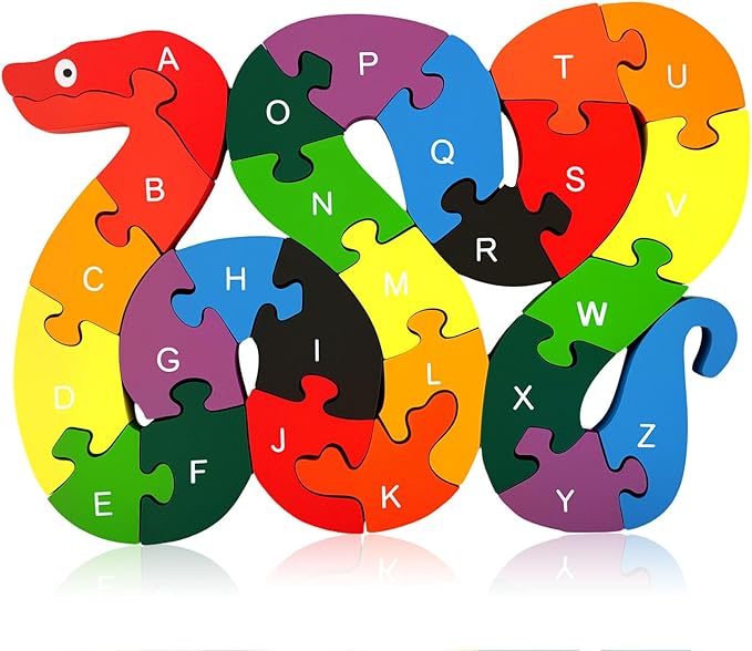 LovesTown Montessori Wooden Alphabet Puzzle for Toddlers, Snake ABC Learning Toys for Kids, Educational Preschool Jigsaw Puzzle for Early Childhood Development, Ideal Gift for Boys and Girls