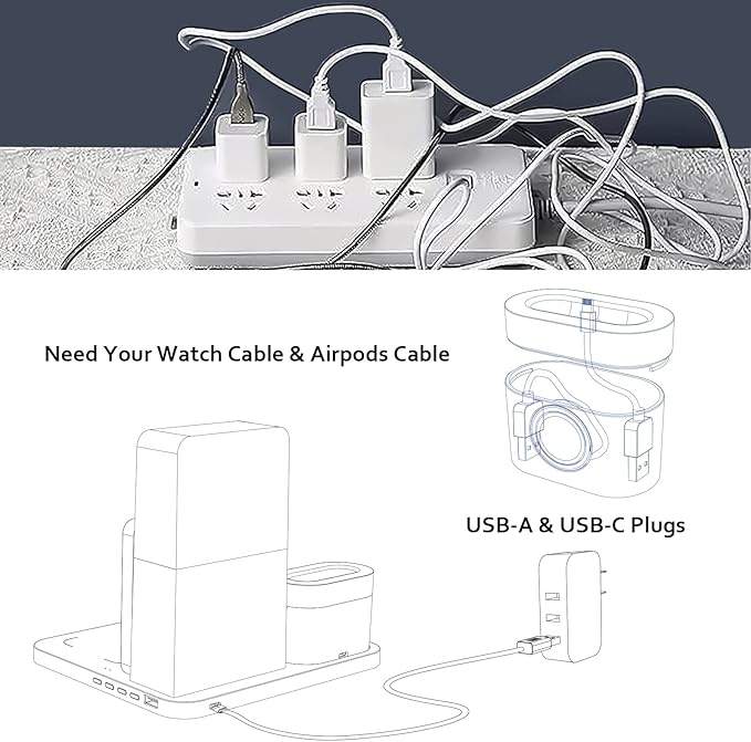 [2025 UV-Coating] COLSUR Wireless Charging Station, 3 in 1 Charging Station, Alarm Clock with Wireless Charger, iPhone 12/13/14/15/16 Pro/13 Mini/13 Pro Max/12 pro, AirPods