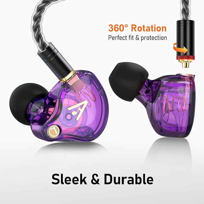 Vibes 202M Wired Earbuds - HiFi in Ear Monitor Headphones - Noise-Isolating Ear Buds w/ Mic - Clear Sound, Deep Bass & Comfort-Fit Gaming Earphones - MMCX to 3.5mm & Silver Plated Cord, Carrying Case