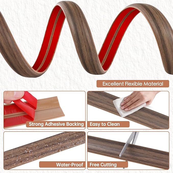 Floor Cord Cover for Wires on Floor Self Adhesive Cord Hider Floor Cable Management Wire Covers for Cords Protector Prevent Cable Trips Cord Cavity W 0.32" x H 0.32", Misty Brown Wood, 20Ft