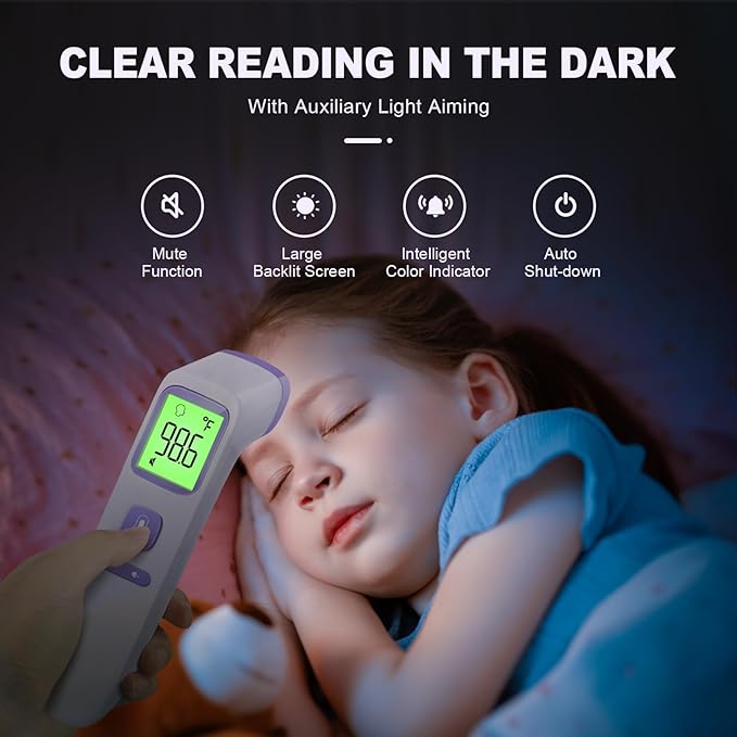 No-Touch Thermometer for Adults and Kids, Digital Accurate Baby Thermometer with Fever Alarm, 1 Second Fast Result, Easy to use, 2 in 1 Mode (Purple)