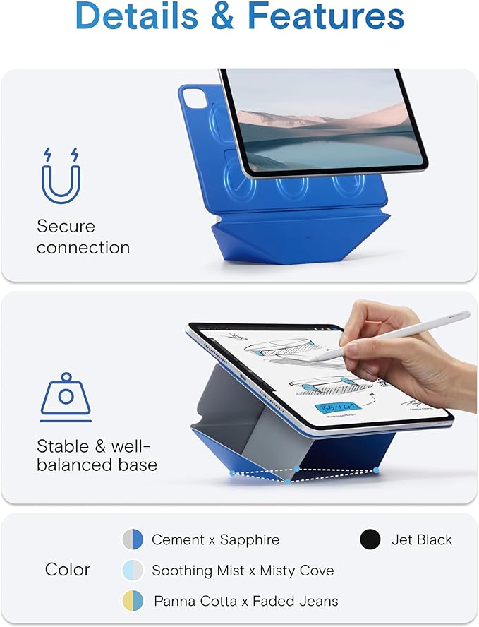 MOFT Dynamic Folio Case for iPad Pro 11- inch (M5 2025 / M4 2024), Silm Magnetic Stand Case with 20+ Viewing Angles, Auto Wake/Sleep, Ultra Thin, Panna Cotta x Faded Jeans