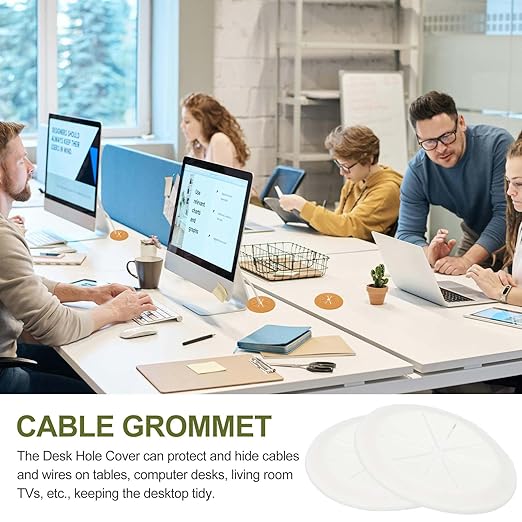 PATIKIL Desk Grommet 2-1/16", 8 Pcs Round Cable Grommet Cord Hole Cover with Adhesive Tape Flexible Table Wire Organizer for Office Home Table Countertop, Light Gray