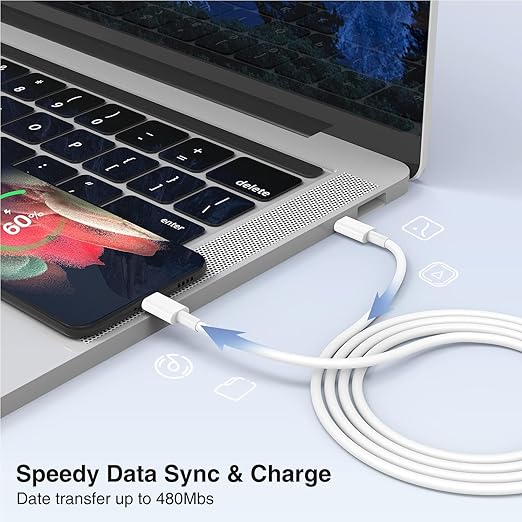 3-Pack [1FT+3.3FT+6.6FT] 60W USB C to USB C Cable, Type C Fast Charging Cable for iPhone 16 15 Pro Plus Pro Max，for Galaxy S24 S23, for iPad Pro/Air, for MacBook Pro/Air and More