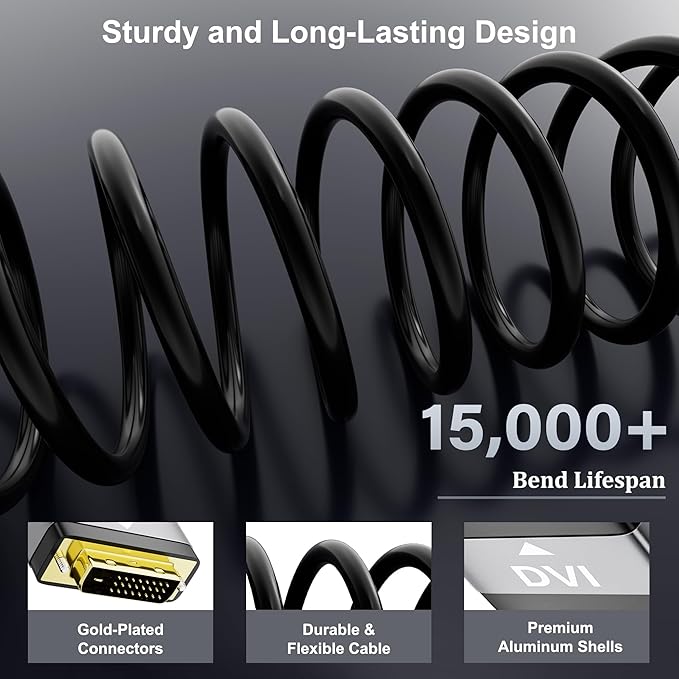 HDMI to DVI Cable 25FT, Bi-Directional DVI to HDMI Male to Male Cord, HDMI A to DVI-D Adapter, Gold-plated Connectors, Aluminum Shells, 1080P, for Computer, Monitor, Projector, Raspberry Pi, Xbox, PS3