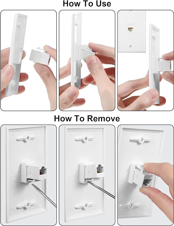 HDMI Wall Plate, 1 Port 4K HDMI Keystone to Female, 1 Port F Type Connector Coax Keystone to Female Wall Plate-White
