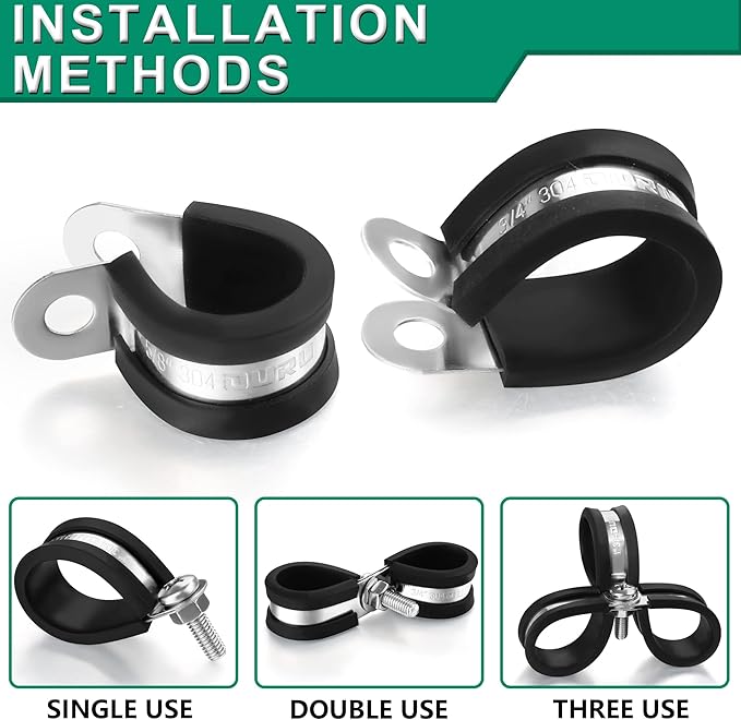 100PCS Cable Clamps 1/8 Inch 304 Stainless Steel Cable Clamps Rubber Coated Cushioned Insulated Cable Clamp,Automotive Wire Clamps,Pipe Clamps,Metal Clamp for Tube,Wire Cord Installation(3mm)
