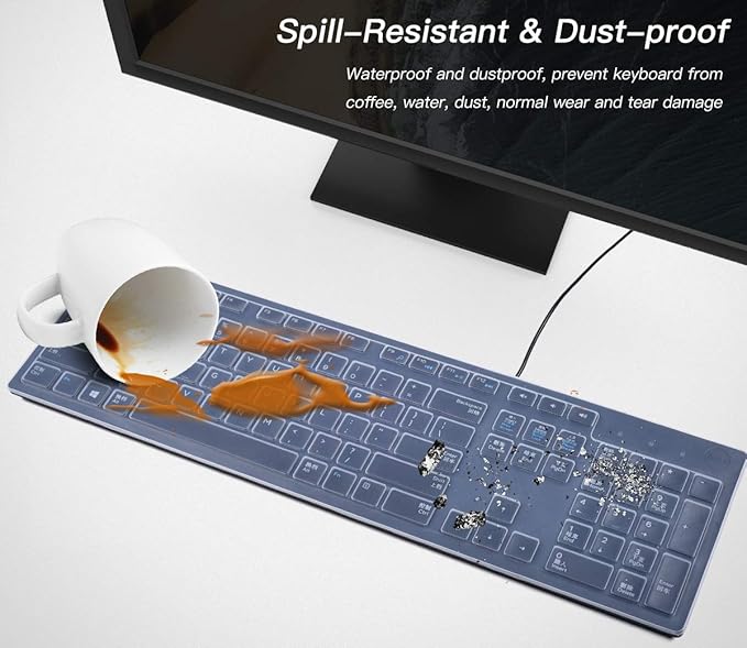 Keyboard Cover for Dell KB216 KB216b KB216t KB216d KB216p Wired & KM636 & Dell Optiplex 5250 3050 3240 5460 7450 7050 & Dell Inspiron AIO 3475/3670/3477 All-in one Desktop Keyboard Protector -Clear